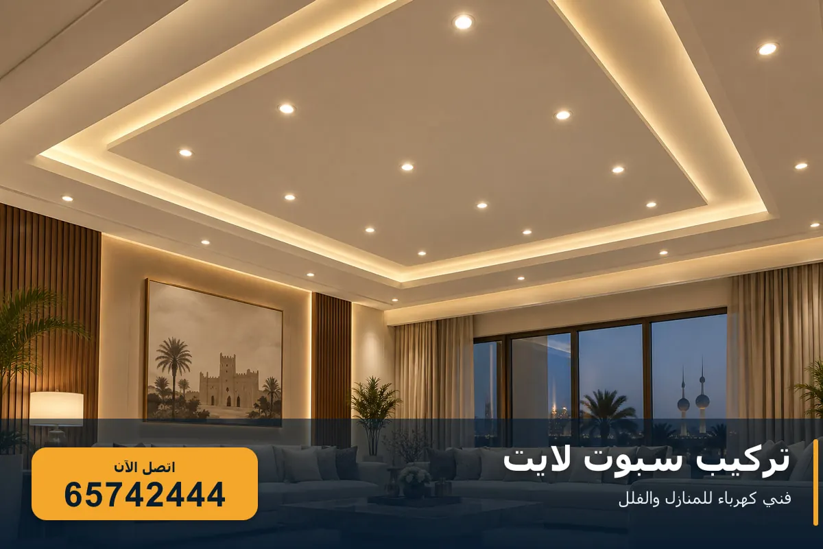 سقف جبس بإنارة سبوت لايت وإضاءة مخفية في مجلس منزل